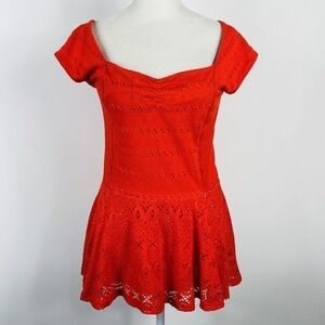 Postmark Anthropologie Size Medium Swing Lace Knit Eyelet Peplum Top Orange